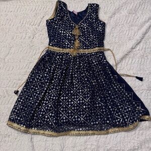 Girls 2 piece set  boho festival Navy & Gold Lehenga Choli Sharara Suit Size 36